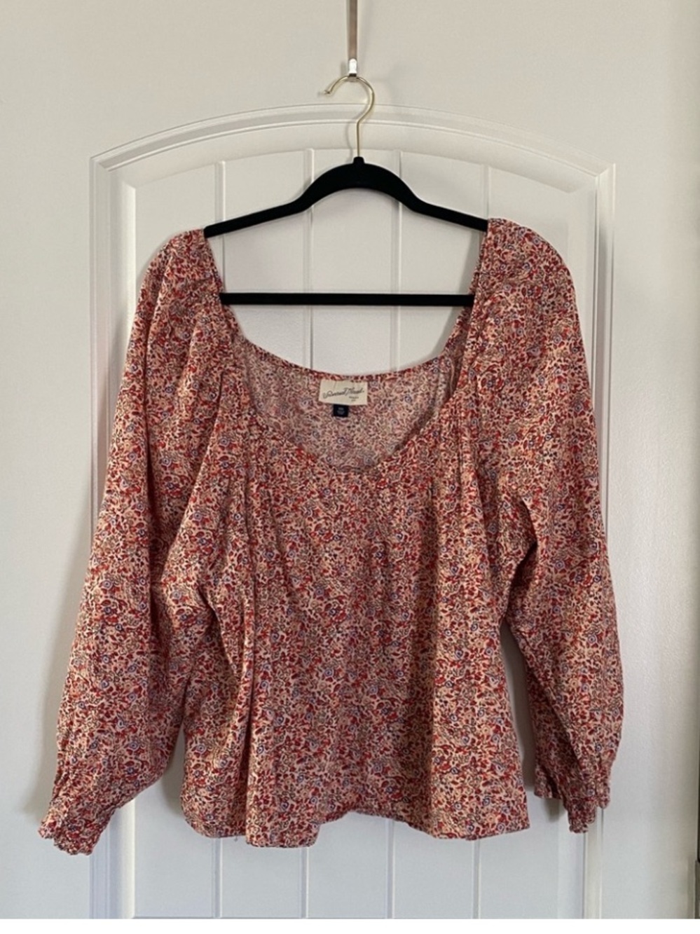 Boho Pintuck Floral Long Sleeve Blouse 100% Cotton XXL